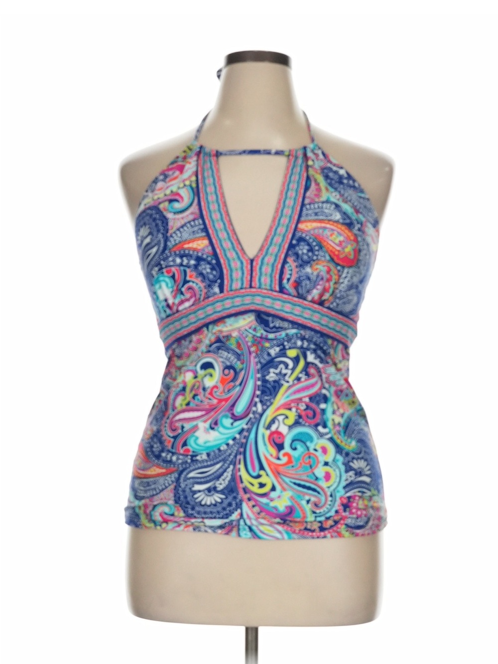 Liz Claiborne Blue Multi Paisley Halter Tankini Top